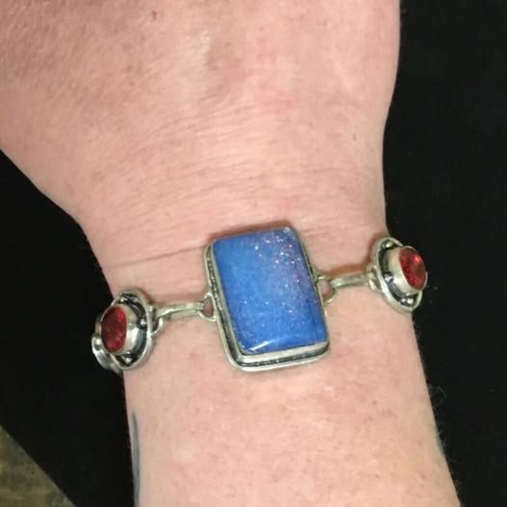 Vintage-Inspired Opal Doublet & Garnet Bracelet Dark Academia Whimsygoth Unique